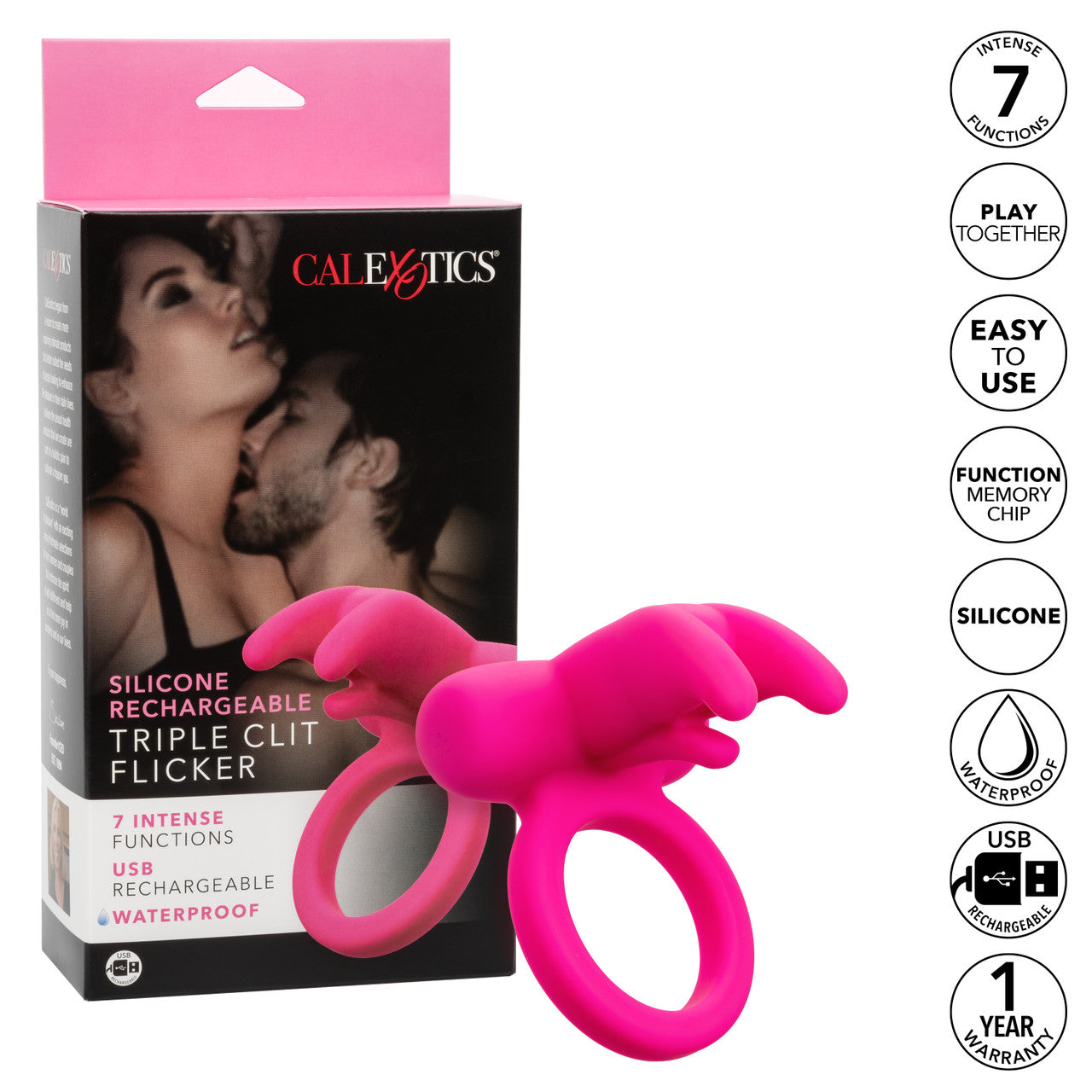 Silicone Rechargeable Triple Clit Flicker Cock Ring