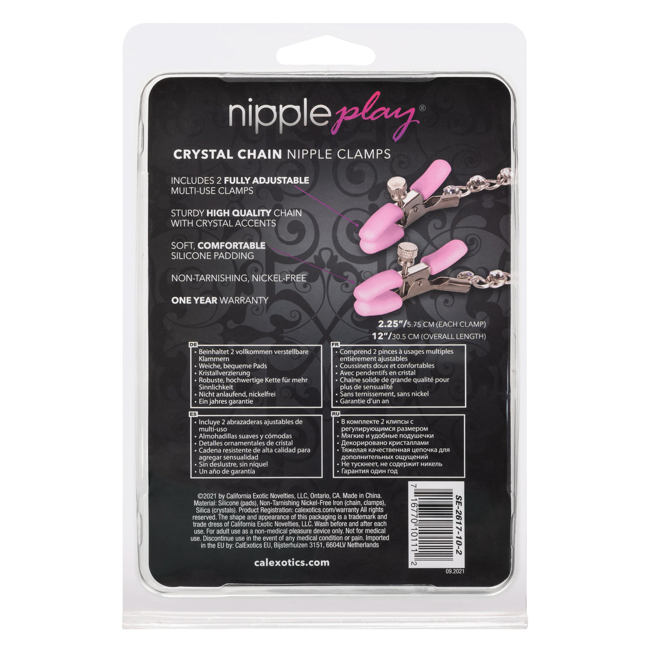 Nipple Play Crystal Chain Nipple Clamps - Pink - Thorn & Feather