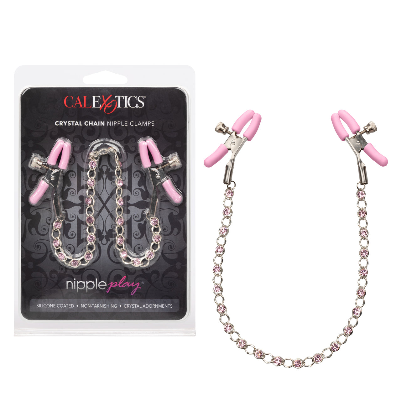 Nipple Play Crystal Chain Nipple Clamps - Pink - Thorn & Feather