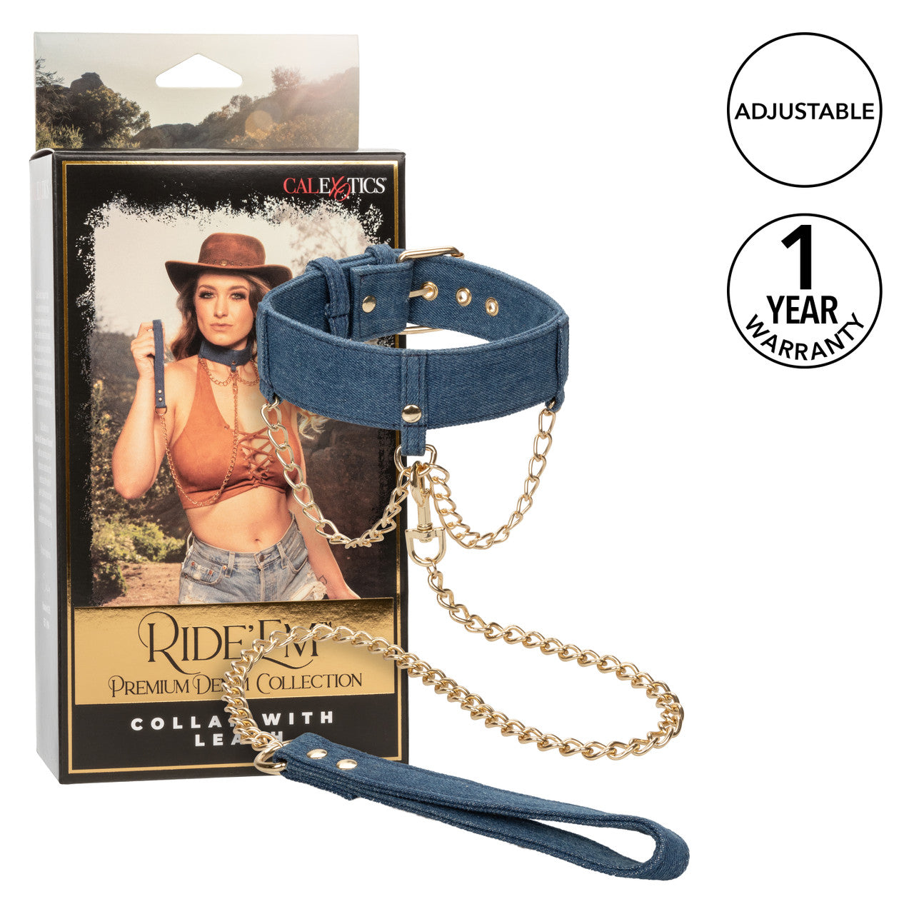 Ride 'em Premium Denim Collection Collar with Leash - Thorn & Feather