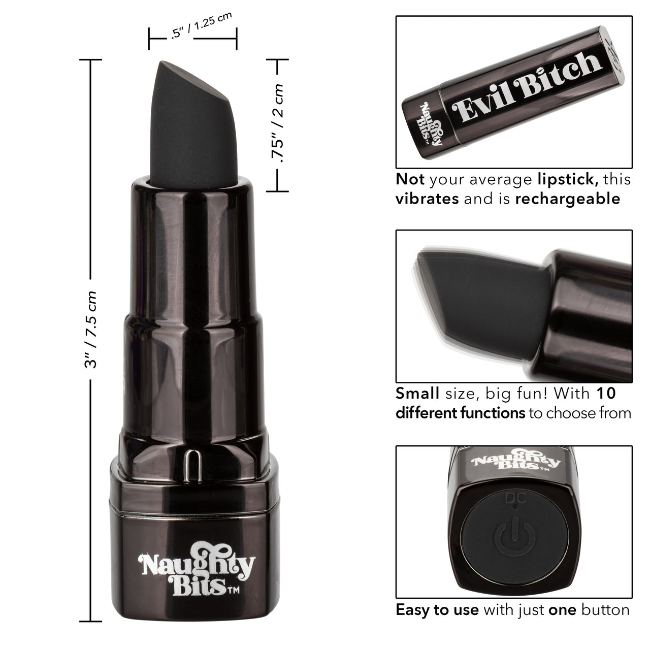 Naughty Bits Evil Bitch Lipstick Vibrator - Thorn & Feather