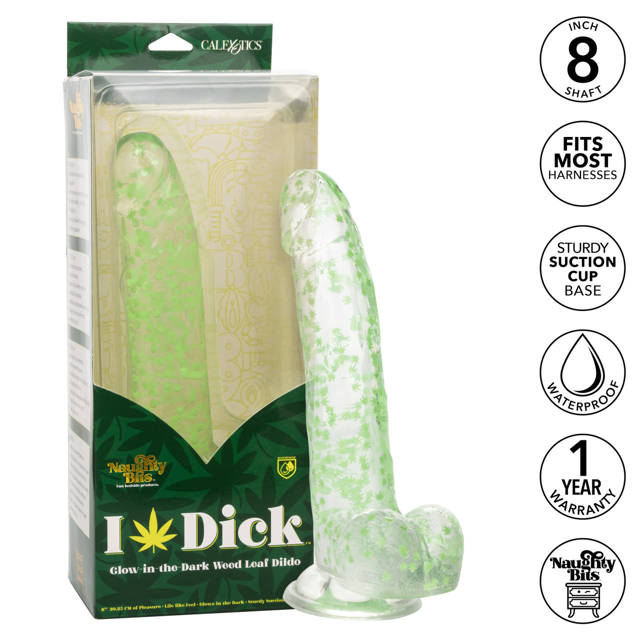 Naughty Bits I Leaf Dick Glow-In-The-Dark Weed Leaf Dildo - Thorn & Feather