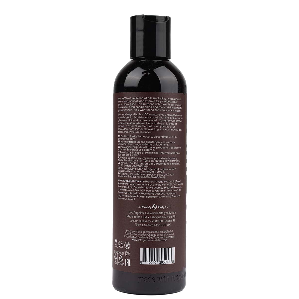 Earthly Body Hemp Seed Massage Oil - Kashmir Musk, 8oz/237ml