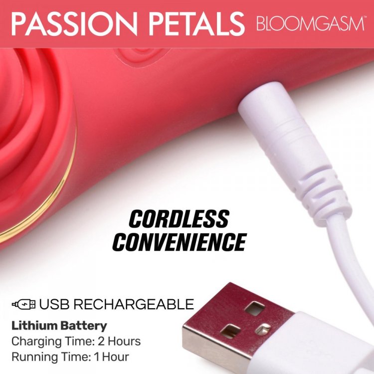 Passion Petals 10X Silicone Suction Rose Vibrator - Red - Thorn & Feather