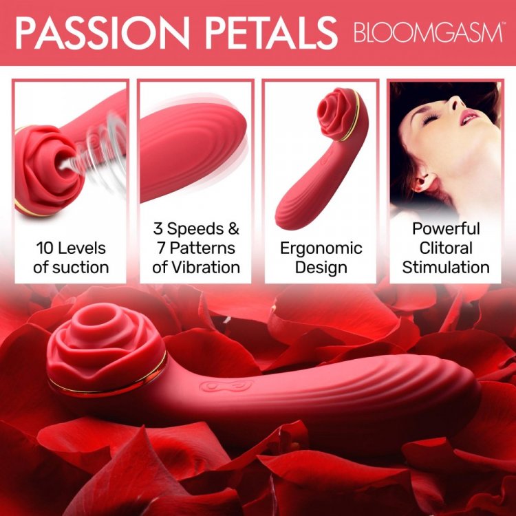 Passion Petals 10X Silicone Suction Rose Vibrator - Red - Thorn & Feather