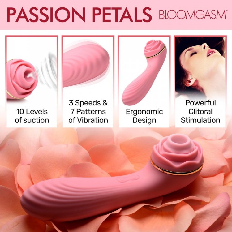 Passion Petals 10X Silicone Suction Rose Vibrator - Pink - Thorn & Feather