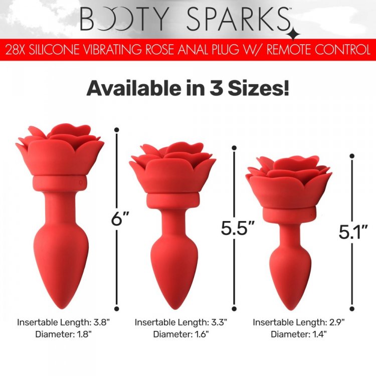 Booty Sparks 28X Silicone Vibrating Rose Anal Plug w/ Remote - Small - Thorn & Feather