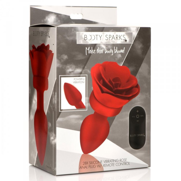 Booty Sparks 28X Silicone Vibrating Rose Anal Plug w/ Remote - Medium - Thorn & Feather