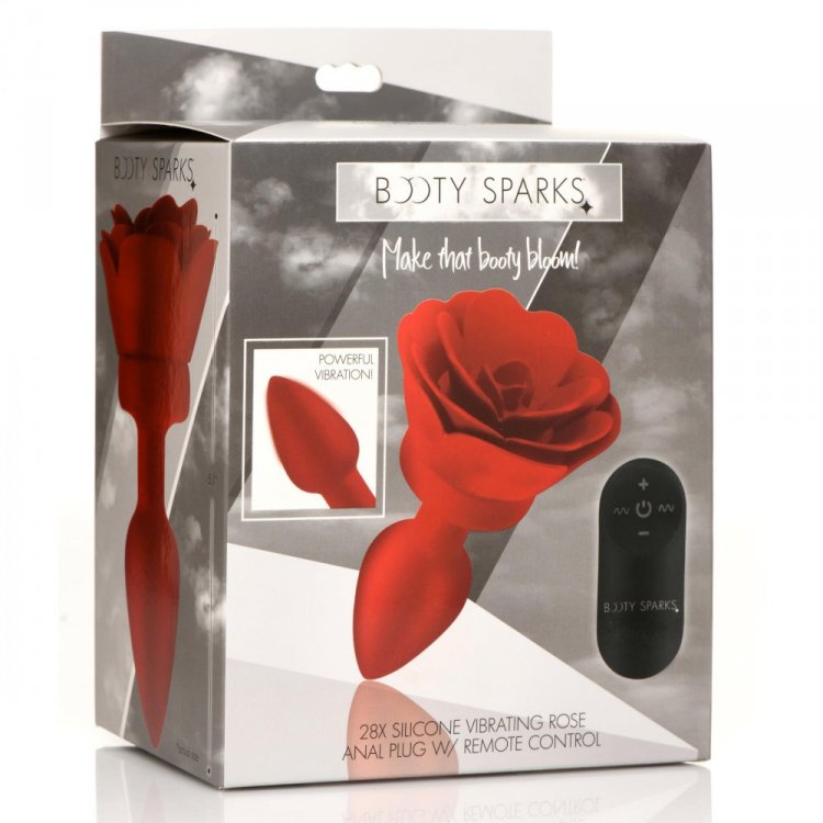 Booty Sparks 28X Silicone Vibrating Rose Anal Plug w/ Remote - Small - Thorn & Feather