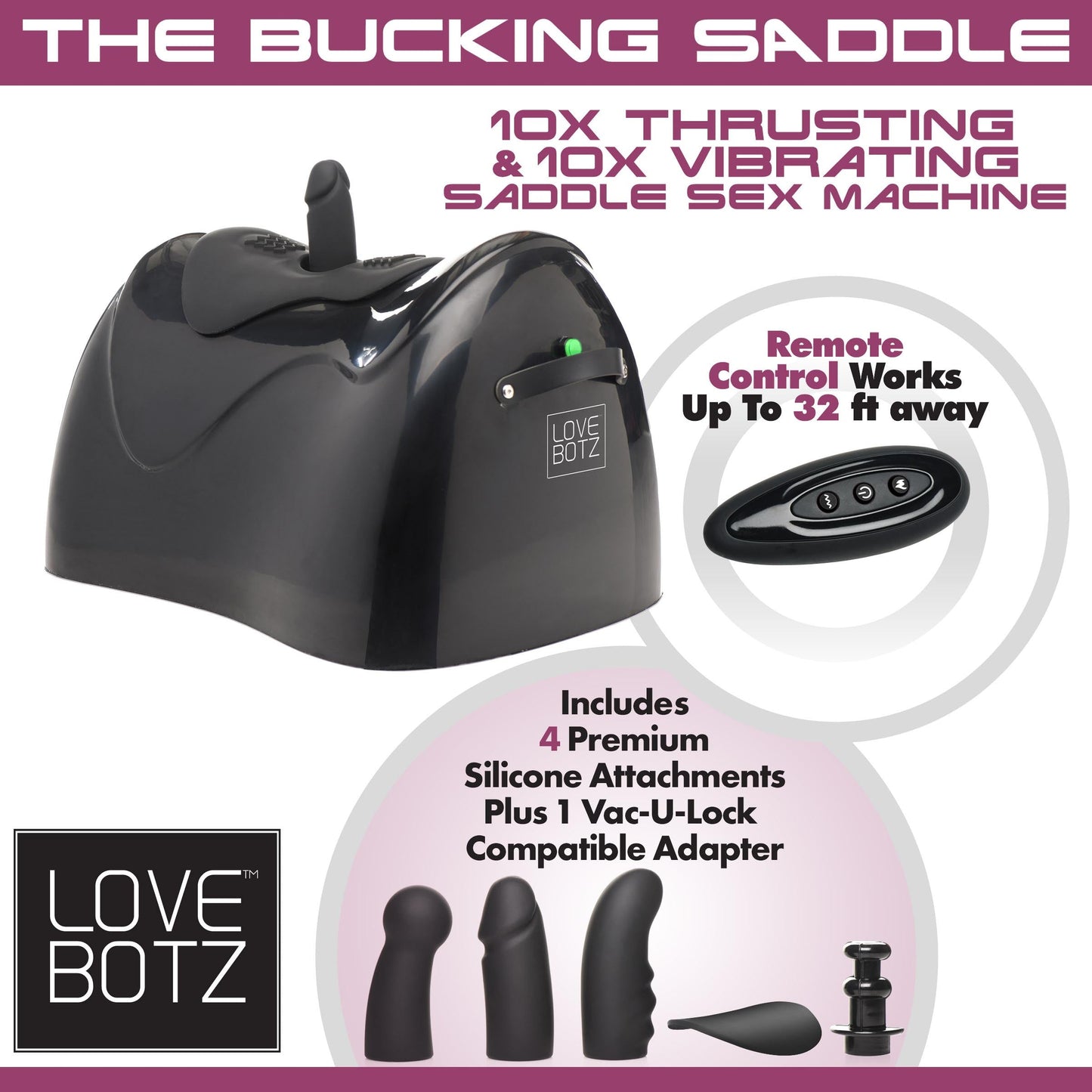 LoveBotz The Bucking Saddle 10X Thrusting & 10X Vibrating Saddle Sex Machine