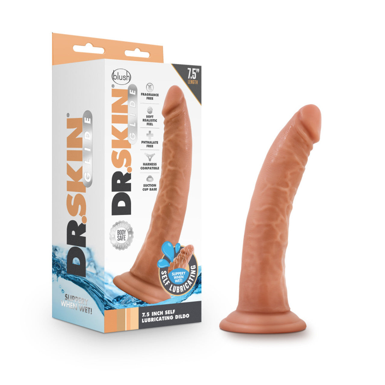 Dr. Skin Glide 7.5 inch Self Lubricating Dildo - Mocha