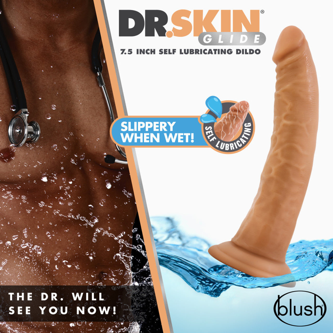 Dr. Skin Glide 7.5 inch Self Lubricating Dildo - Mocha