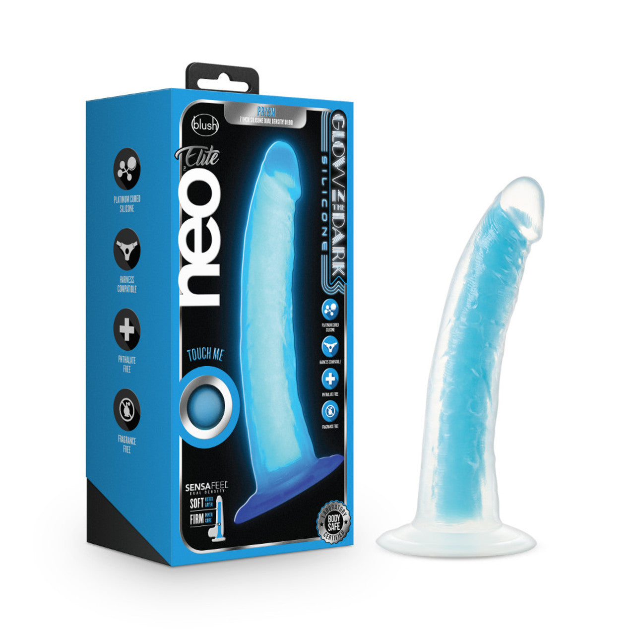 Glow in the Dark Prysm 7" Silicone Dual Density Dildo - Neon Blue