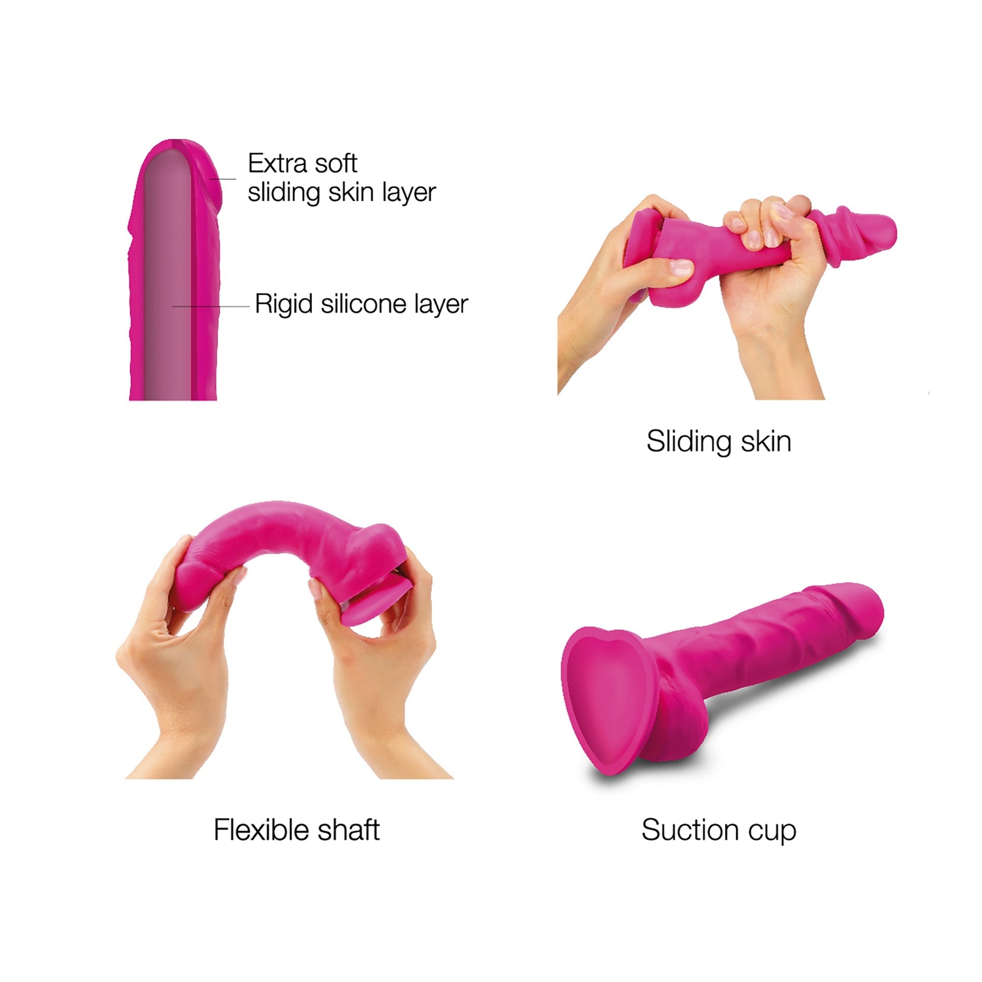 Strap On Me Sliding Skin Realistic Dildo - M, Fushia - Thorn & Feather