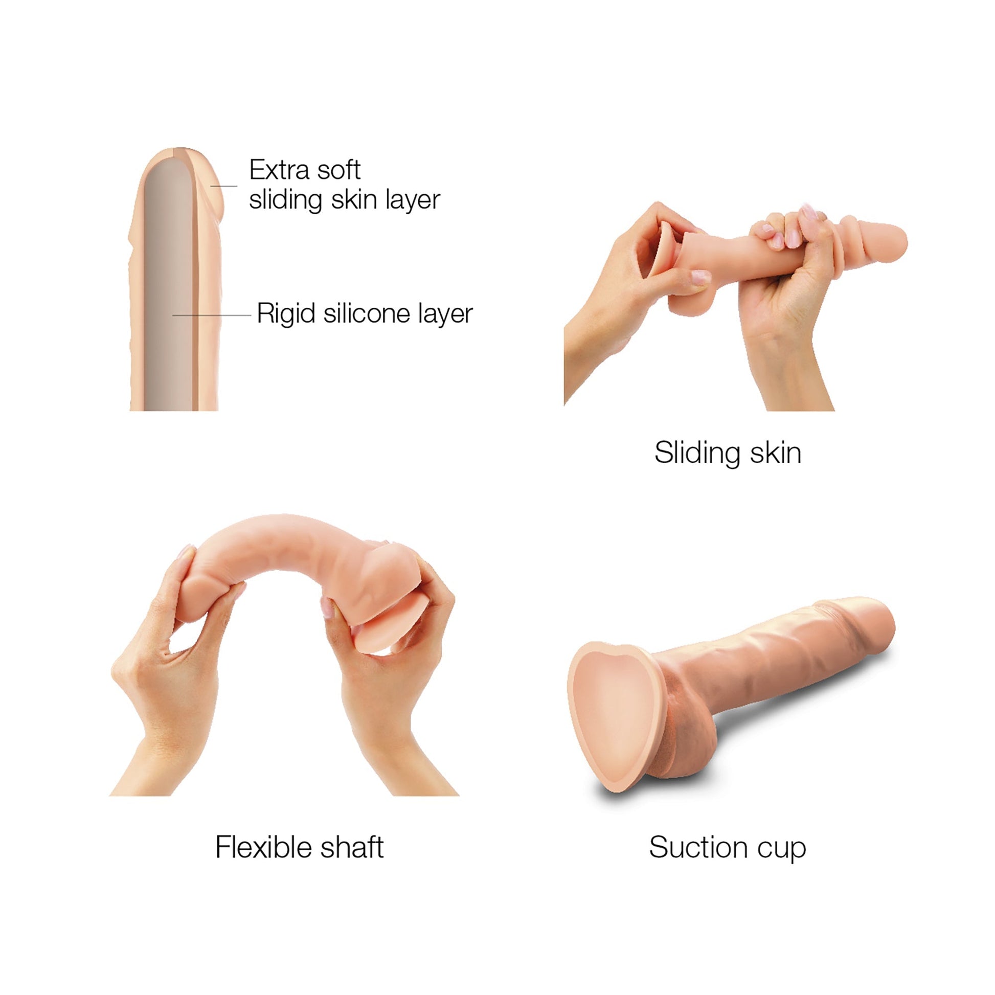 Strap On Me Sliding Skin Realistic Dildo - XL, Flesh - Thorn & Feather