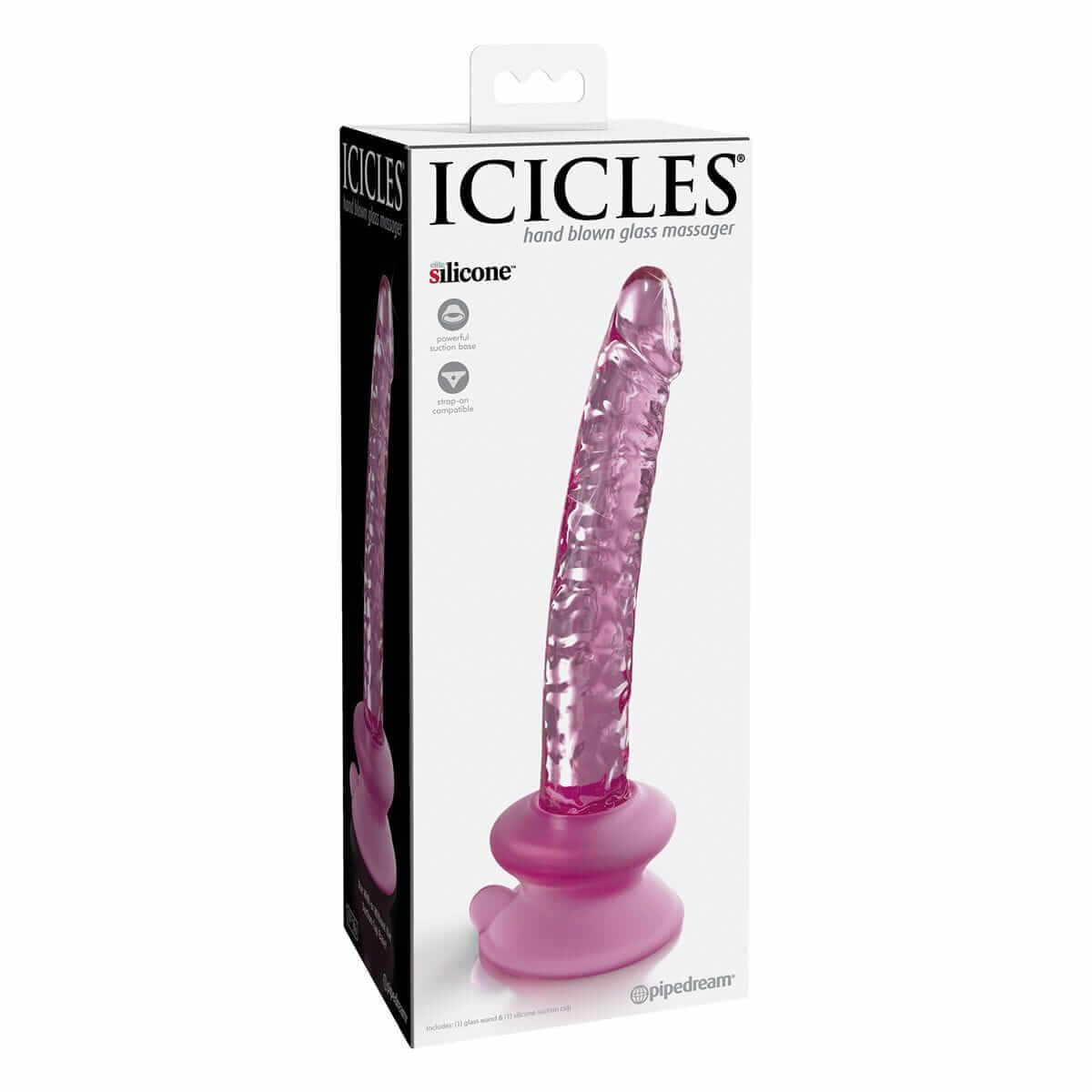 Icicles No. 86 Pink Glass Suction Cup Dildo - Thorn & Feather