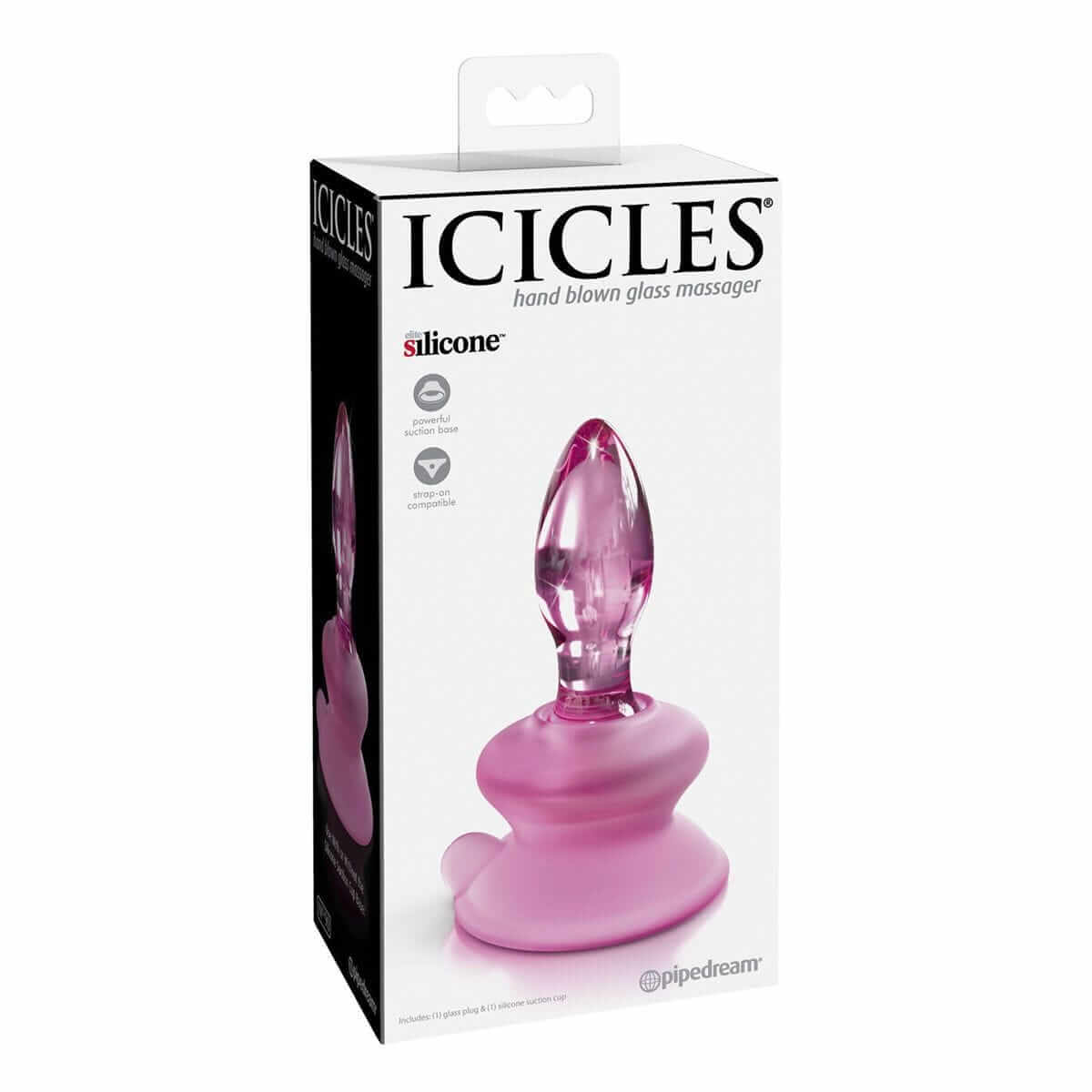 Icicles No. 90 Pink Glass Suction Cup Anal Plug - Thorn & Feather