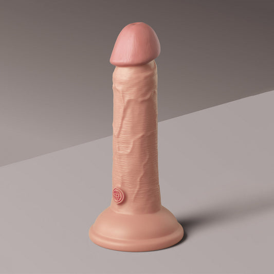 King Cock Elite 6" Dual Density Vibrating Silicone Cock with Remote - Light - Thorn & Feather