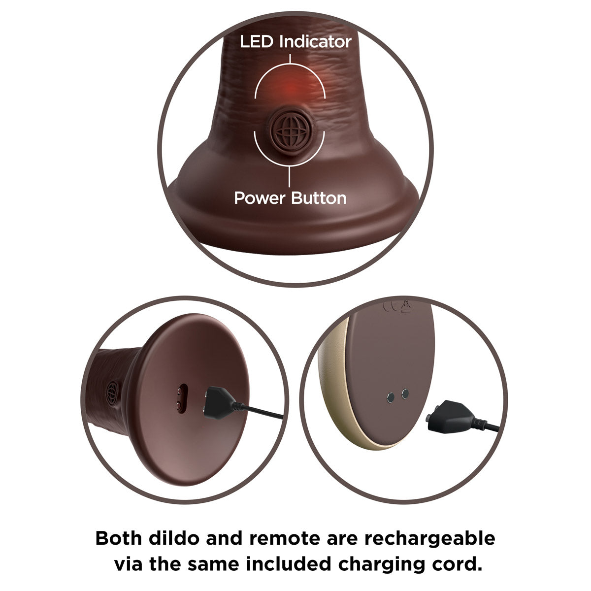 King Cock Elite 7" Dual Density Vibrating Silicone Cock with Remote - Brown - Thorn & Feather