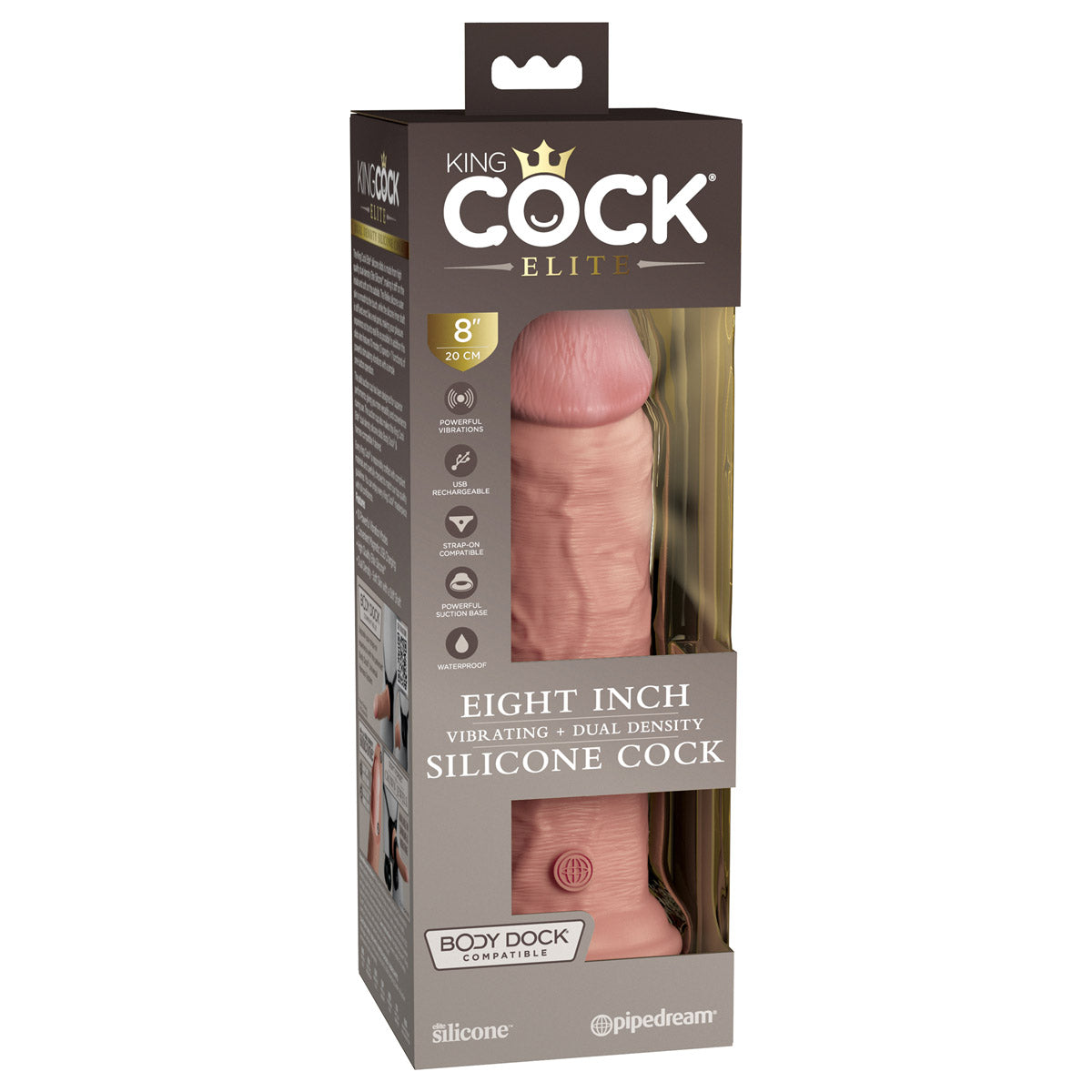 King Cock Elite 8" Dual Density Vibrating Silicone Cock - Light - Thorn & Feather