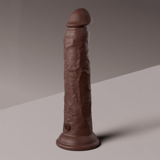 King Cock Elite 9" Dual Density Vibrating Silicone Cock with Remote - Brown - Thorn & Feather