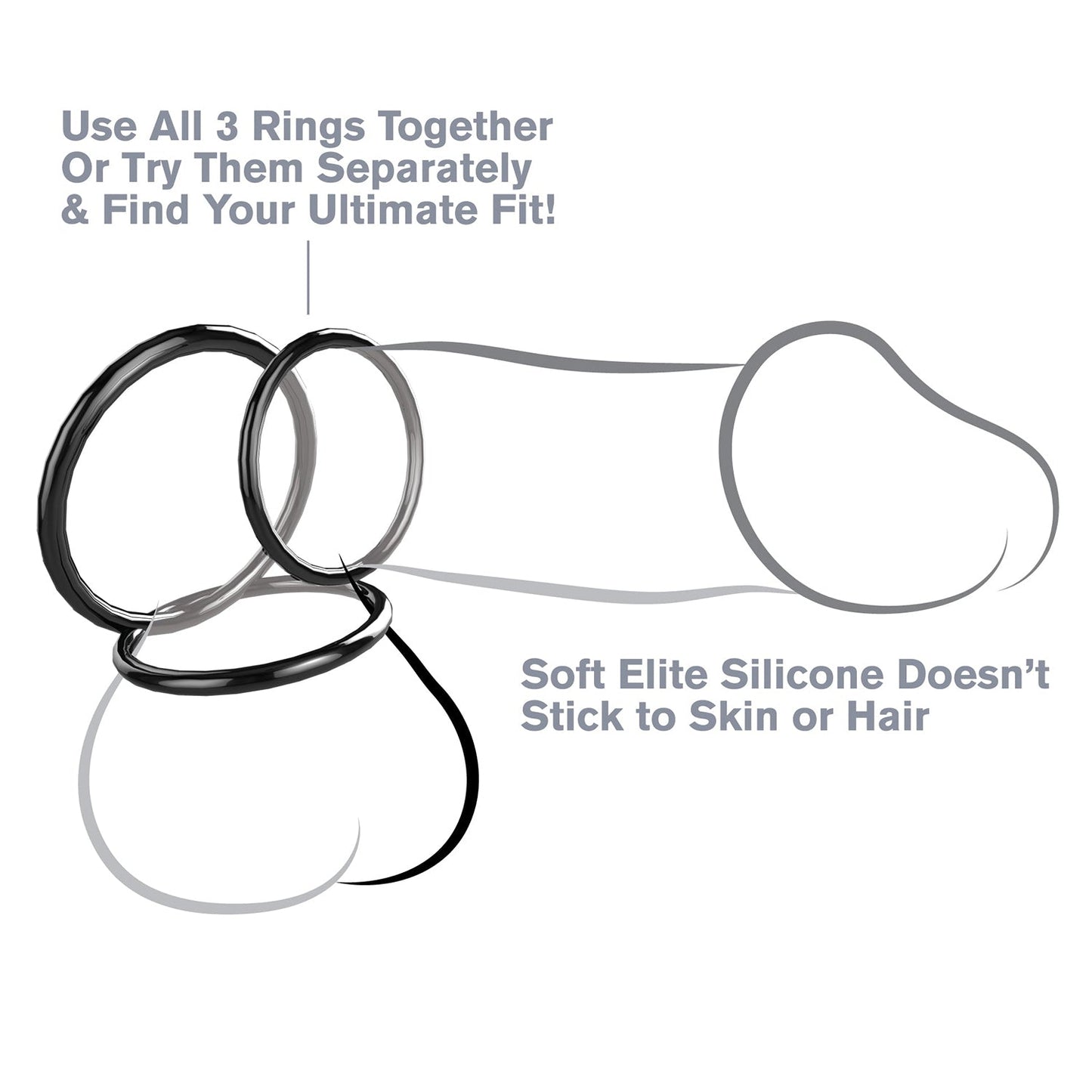 Silicone 3-Ring Stamina Cock Ring Set - Black