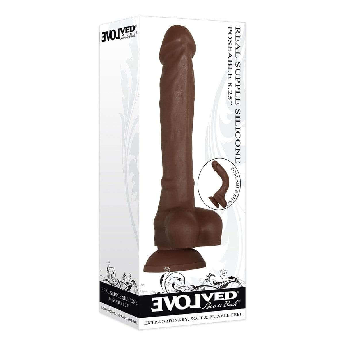 Real Supple Silicone Poseable 8.25" Dildo - Dark - Thorn & Feather