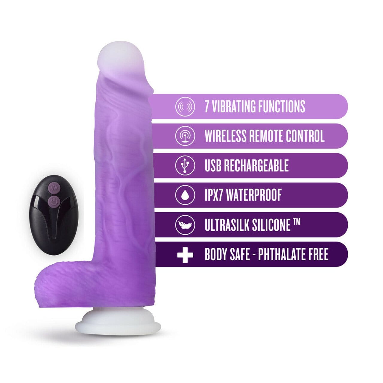 Neo Elite Encore 8 Inch Vibrating Dildo - Purple - Thorn & Feather