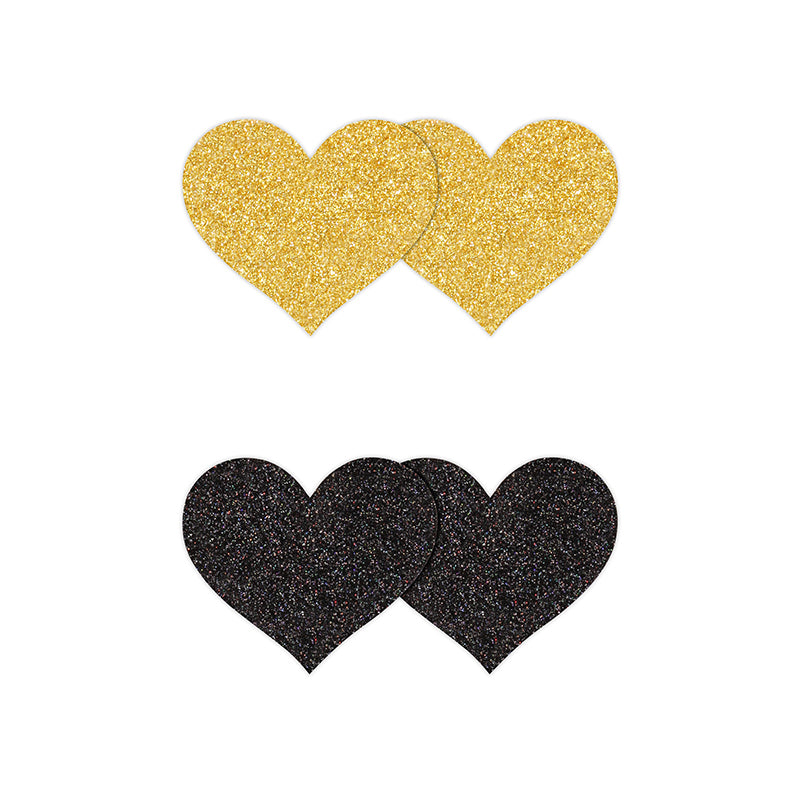 NS Pretty Pasties Glitter Hearts - Black/Gold, 2 Pair