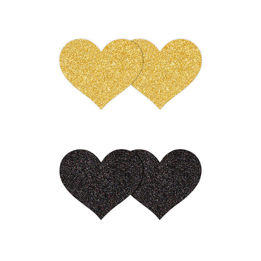 NS Pretty Pasties Glitter Hearts - Black/Gold, 2 Pair