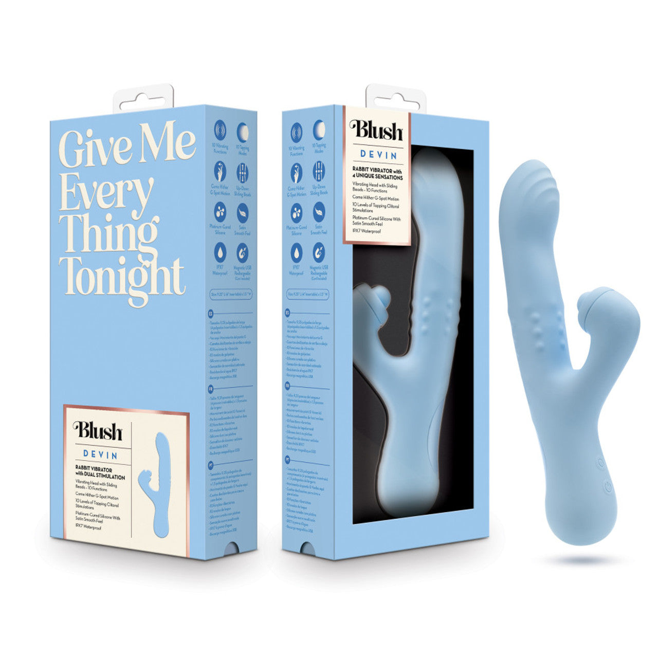 Blush Devin Rabbit Dual Vibrator - Blue