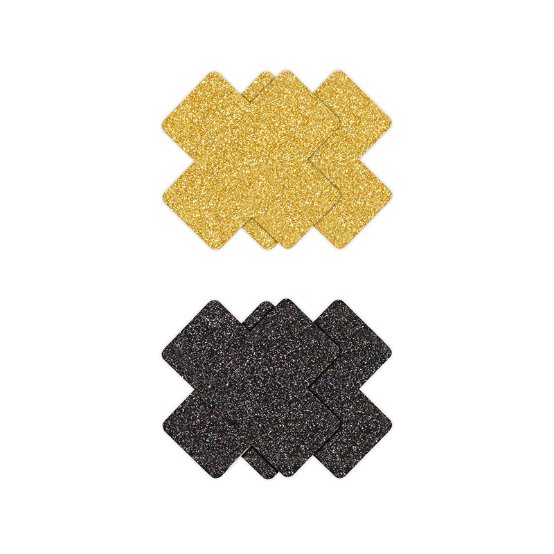 NS Pretty Pasties Glitter Cross - Black/Gold, 2 Pair