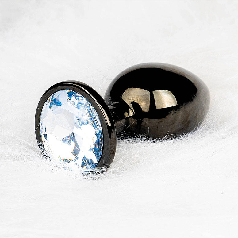 Round Gem Butt Plug - Medium, Gunmetal/Diamond