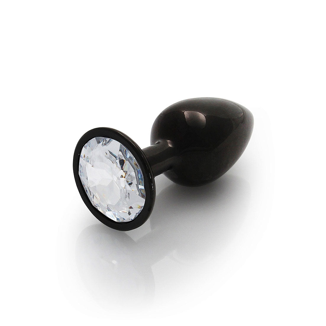 Round Gem Butt Plug - Small, Gunmetal/Diamond