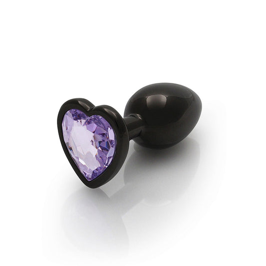 Heart Gem Butt Plug - Small, Gunmetal/Amethyst