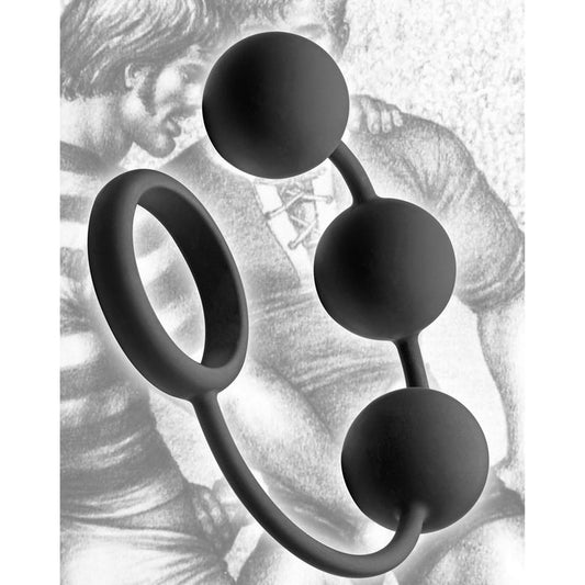 Tom of Finland Silicone Cock Ring with 3 Weighted Balls - Thorn & Feather