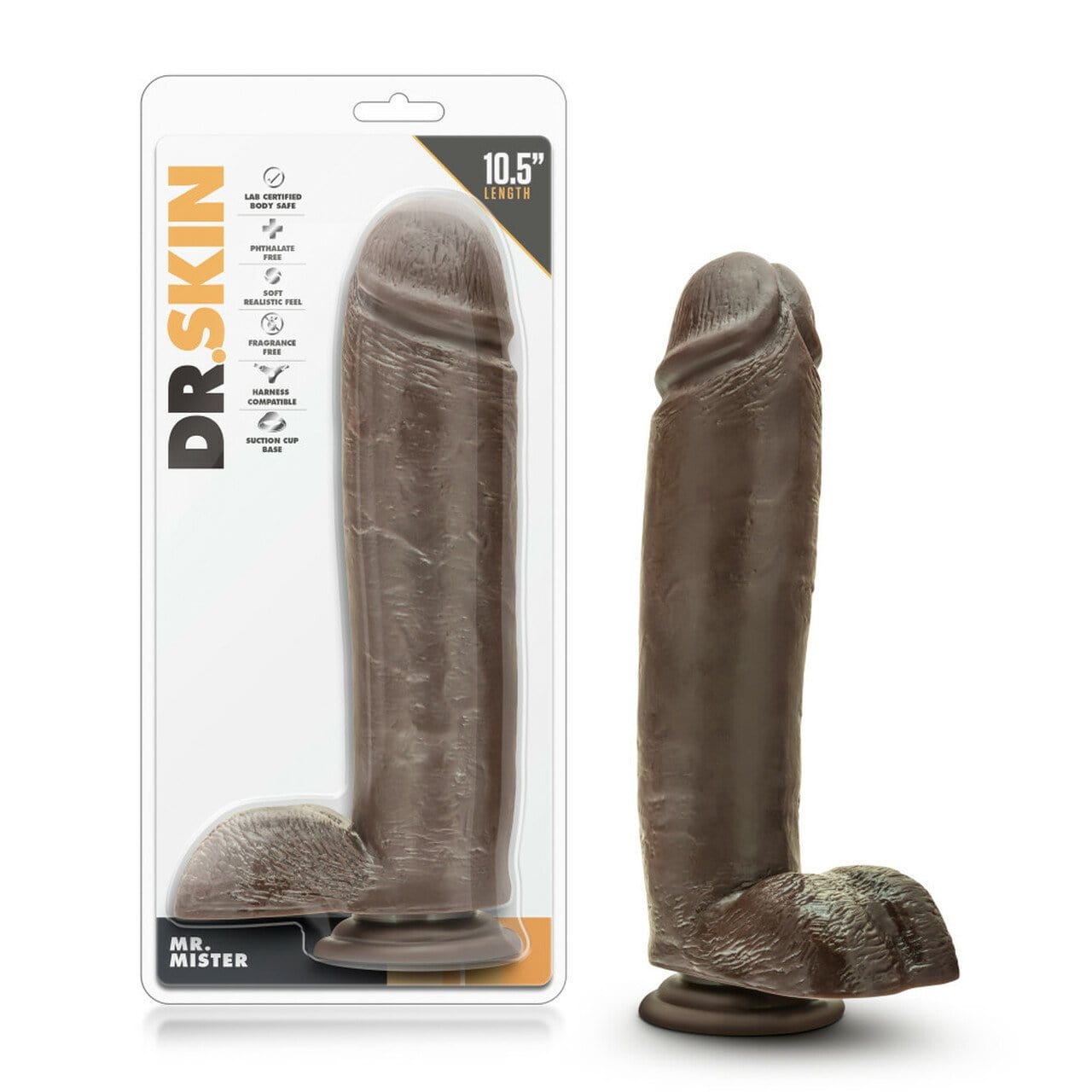 Dr. Skin Mr. Mister 10.5" Dildo with Suction - Chocolate - Thorn & Feather