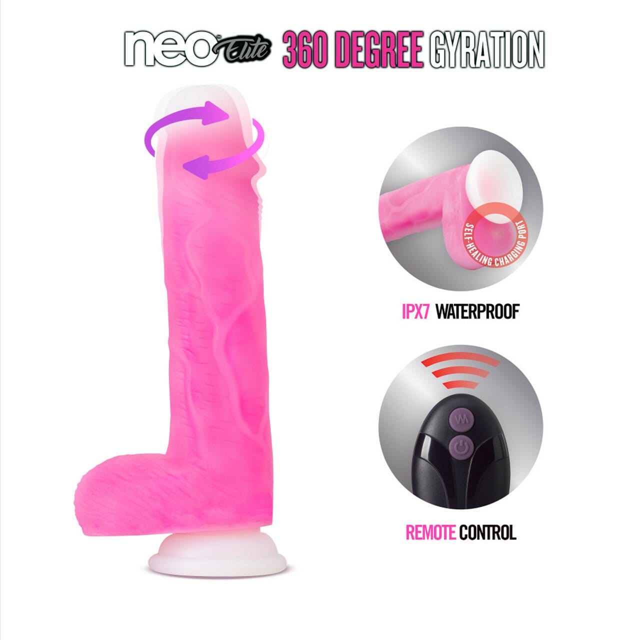 Neo Elite Encore 8 Inch Gyrating Dildo - Pink - Thorn & Feather