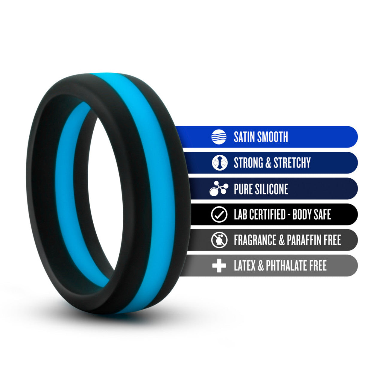 Performance Silicone Pro Cock Ring - Black/Blue/Black