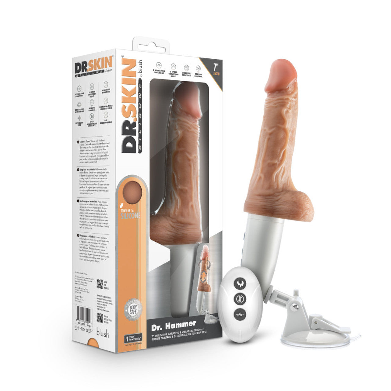 Dr. Hammer 7" Silicone Thrusting Dildo with Handle - Beige