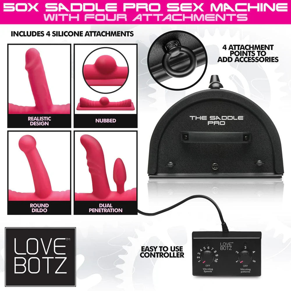 LoveBotz 50X Saddle Pro Sex Machine With 4 Attachments