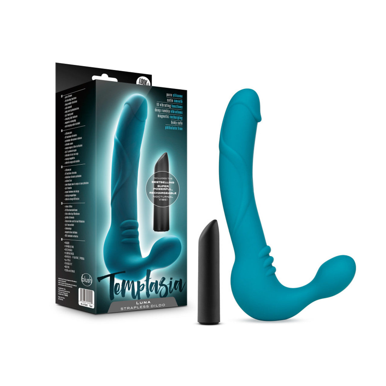 Luna Strapless Silicone Dildo - Teal - Thorn & Feather