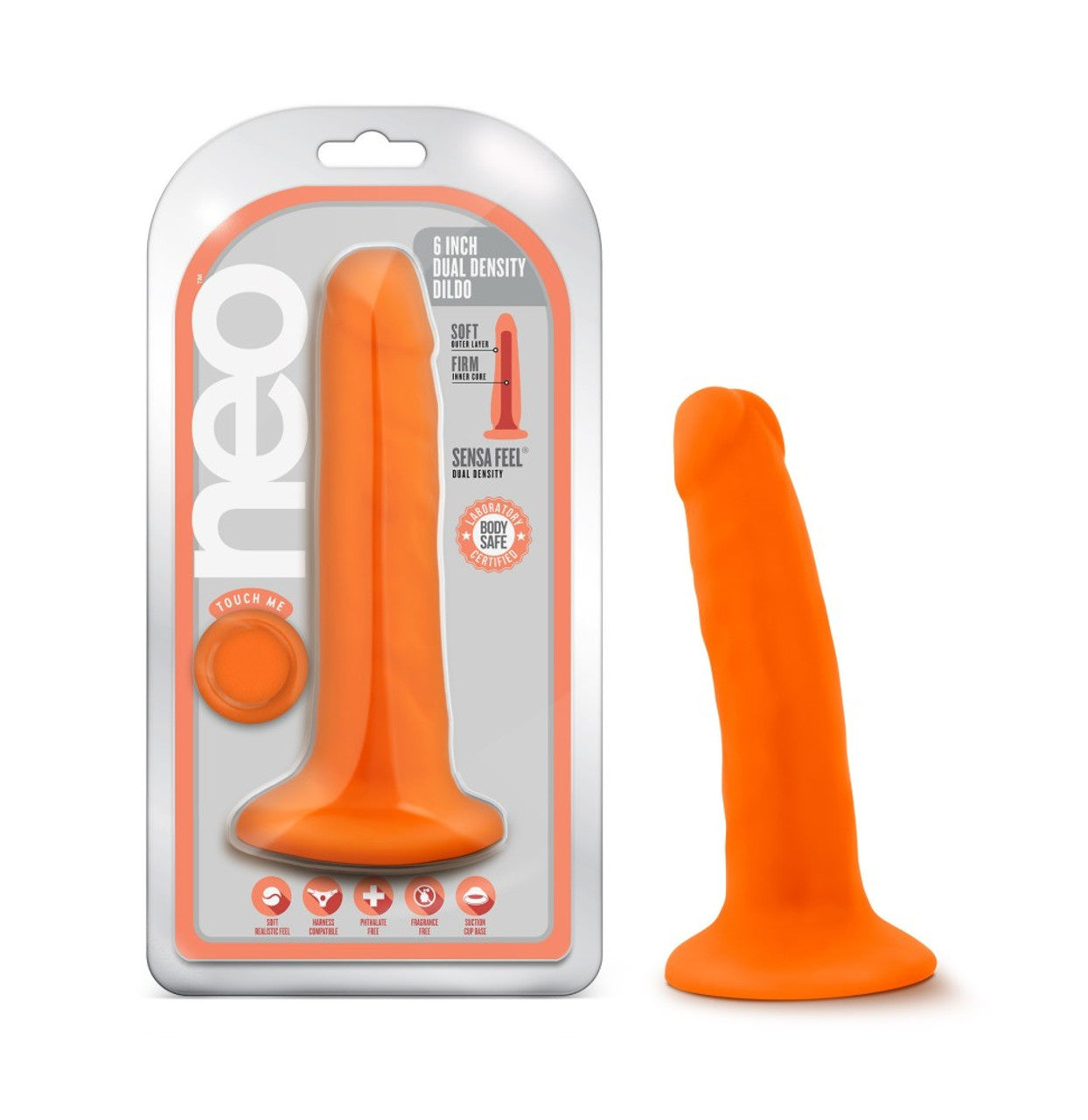 Neo Dual Density Cock - 6", Neon Orange - Thorn & Feather