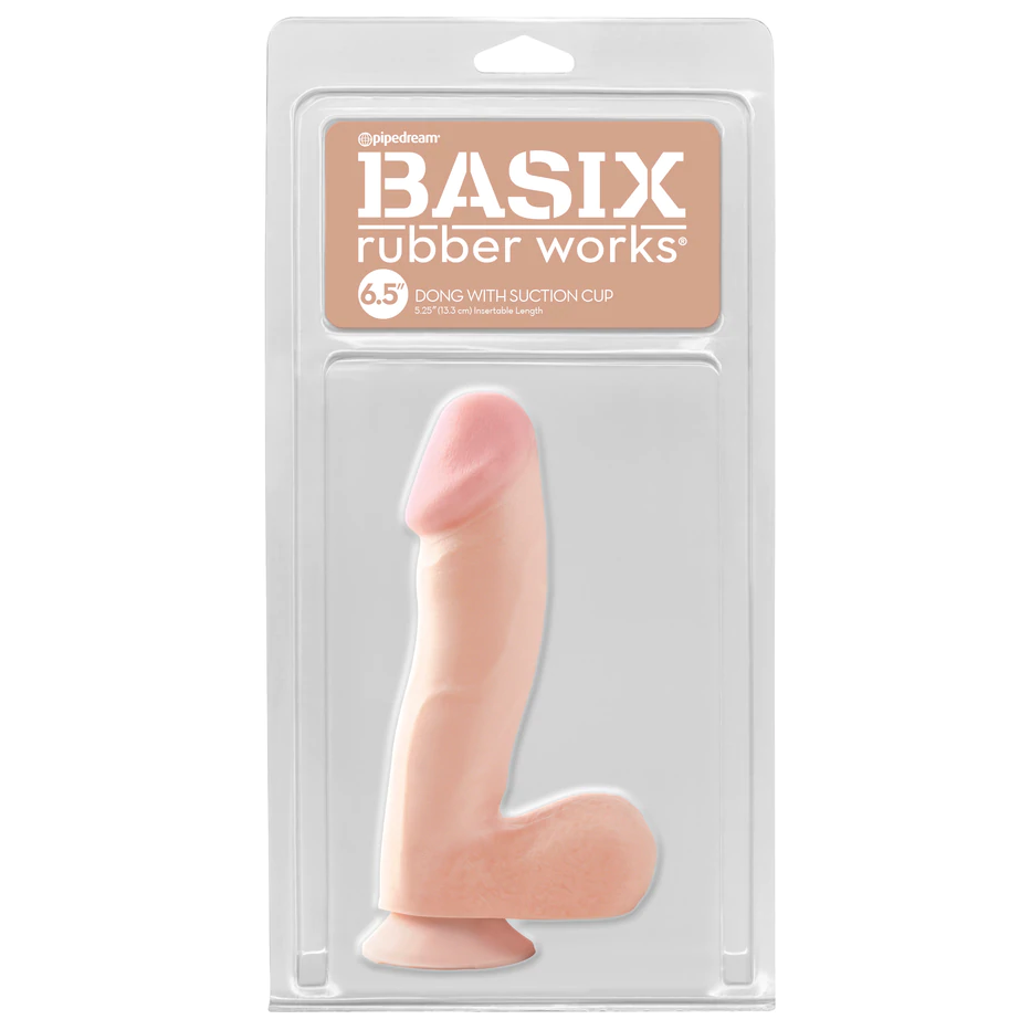 Basix Rubber Works 6.5" Dong with Suction Cup - Light - Thorn & Feather Sex Toy Canada