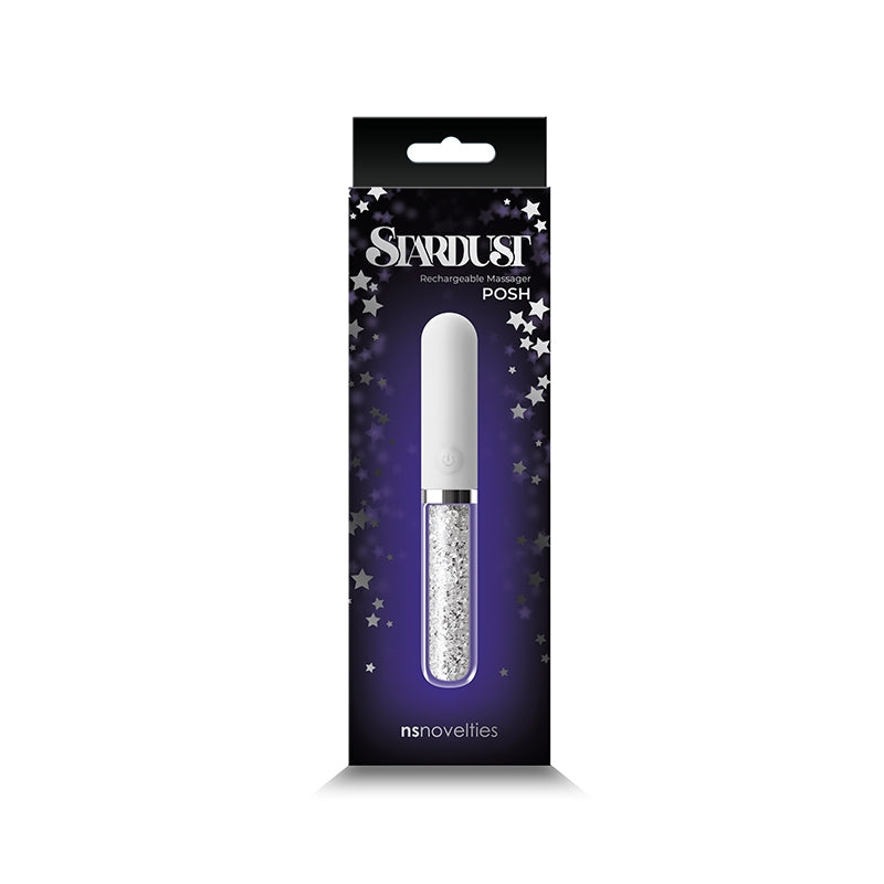 Stardust Posh Silicone & Glass Mini Rechargeable Vibrator - White - Thorn & Feather Sex Toy Canada