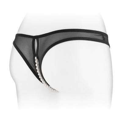 Sophie Crotchless Thong w Pearls Black - Thorn & Feather Sex Toy Canada