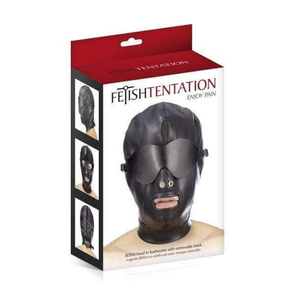 BDSM Hood in Leatherette with Removable Mask - Thorn & Feather Sex Toy Canada