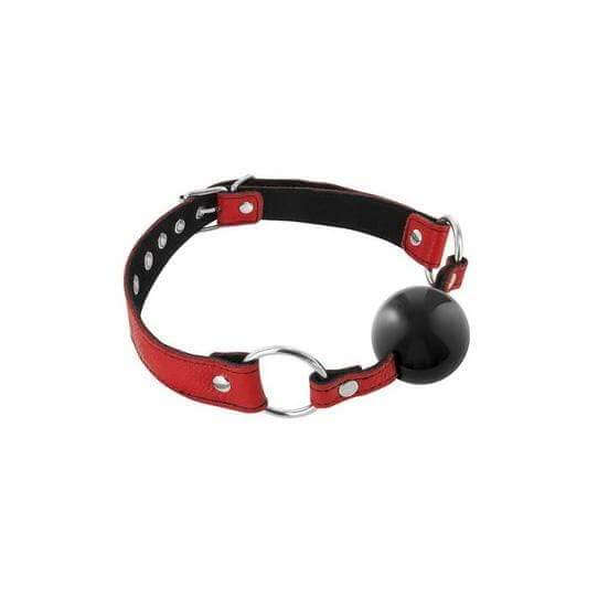 Premium Leather Gag with Silicone Ball - Red - Thorn & Feather Sex Toy Canada
