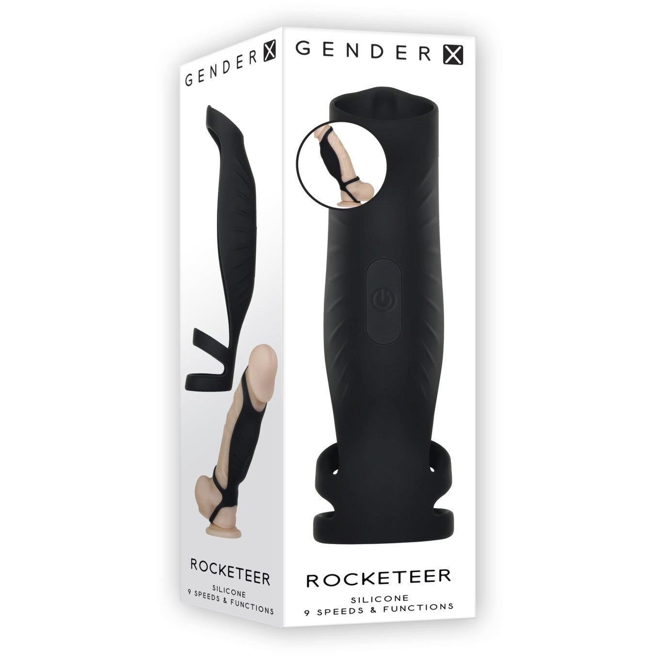 Silicone Rechargeable Rocketeer Cock Sheath - Black - Thorn & Feather Sex Toy Canada
