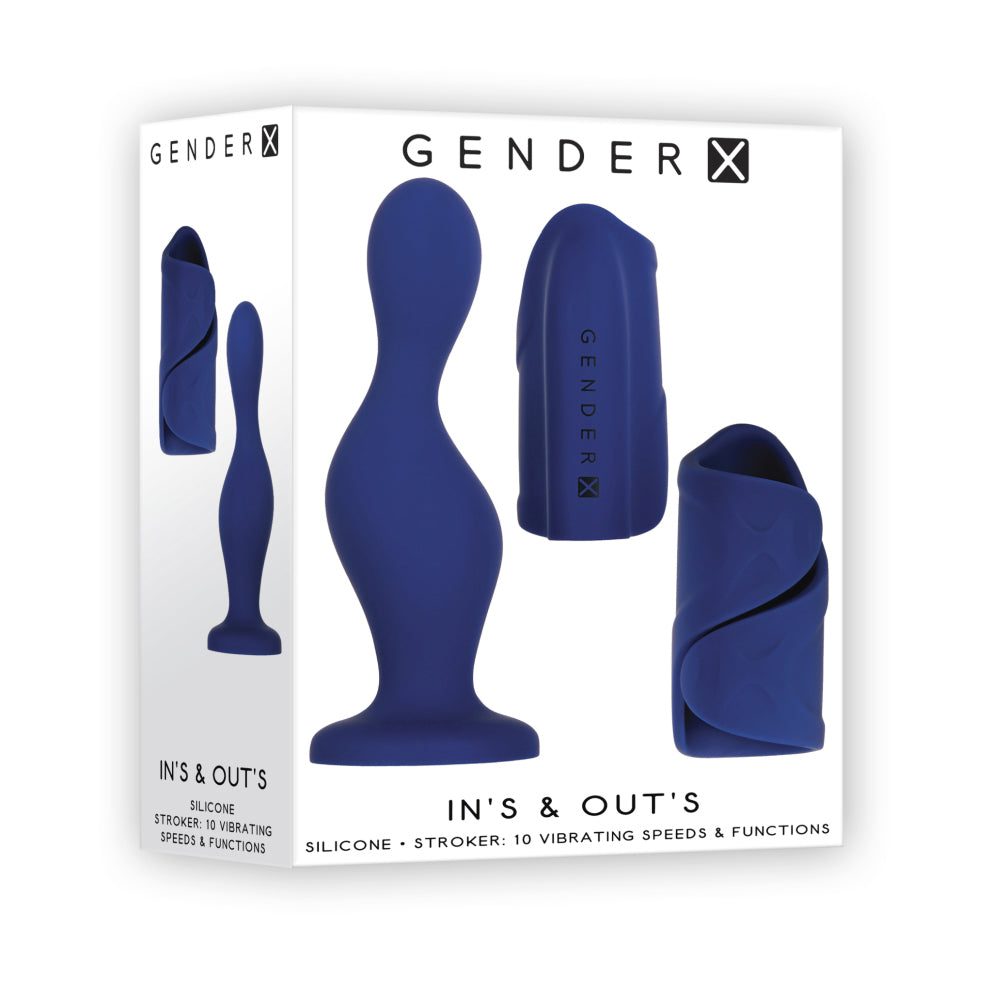 Ins & Outs Silicone Dildo & Stroker Kit - Blue - Thorn & Feather Sex Toy Canada